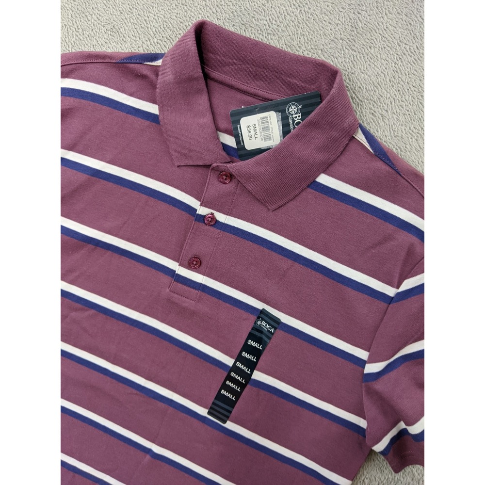 Boca‎ Classics Striped Polo Shirt Golf Casual Short Sleeve Top Mens Small Purple